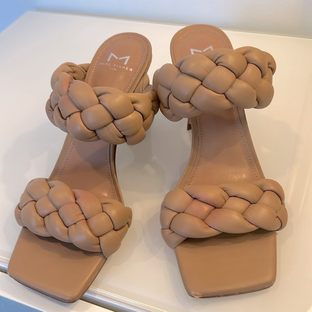 Marc Fisher LTD Hammy Braided High Heel Tan Sandal.  Size 7.